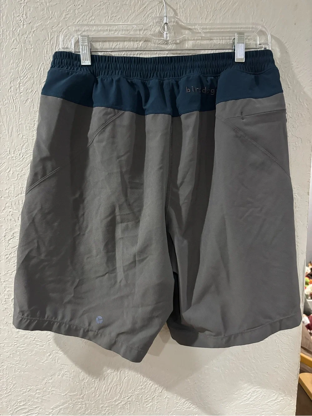 Birddogs Boom for your Bombstick athletic lined workout Navy/Grey shorts sz L